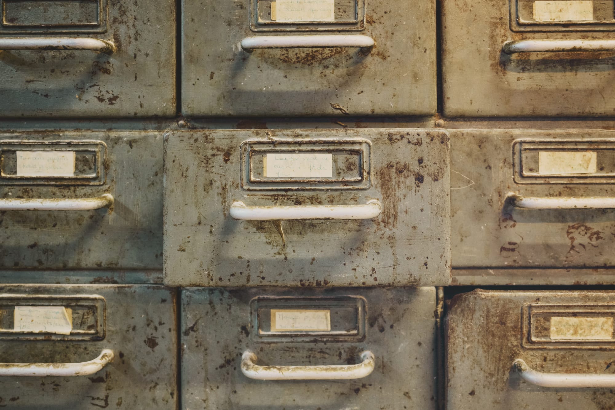 A metal chest of drawers. Image Anthony Nelzin-Santos.