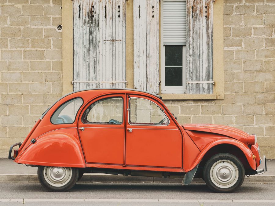 A red Citroën 2CV.