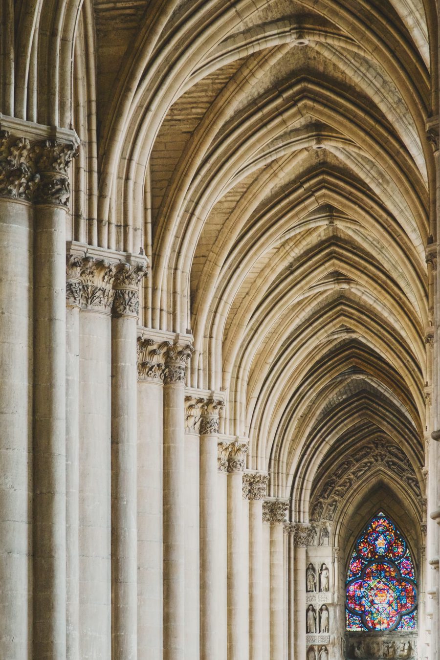 A stained glass window in the cathedral of Reims.