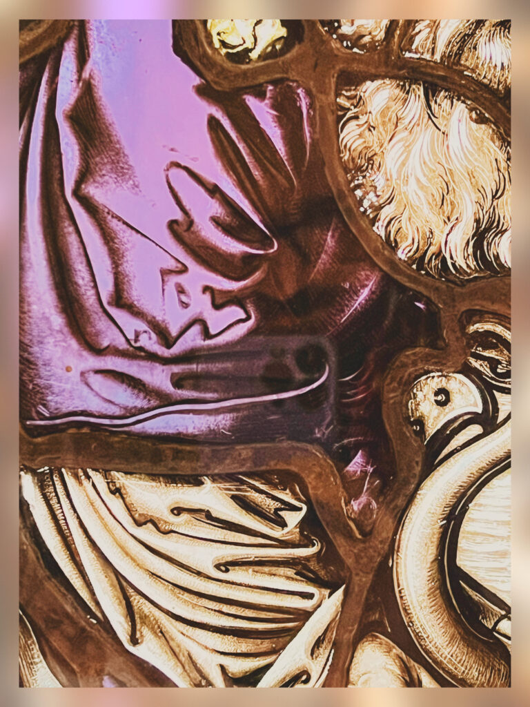 A purple stained glass.
