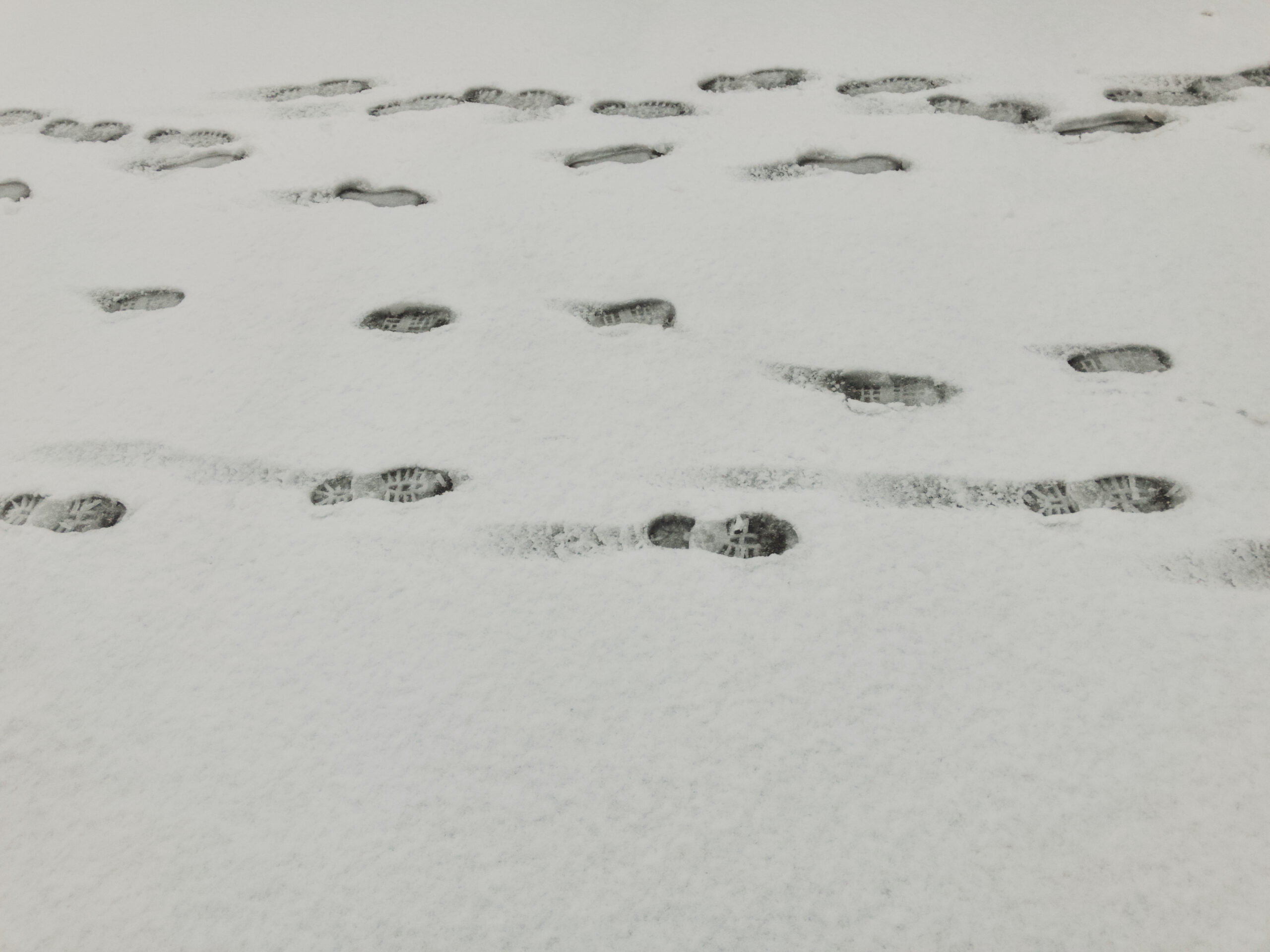 Footsteps in the snow.